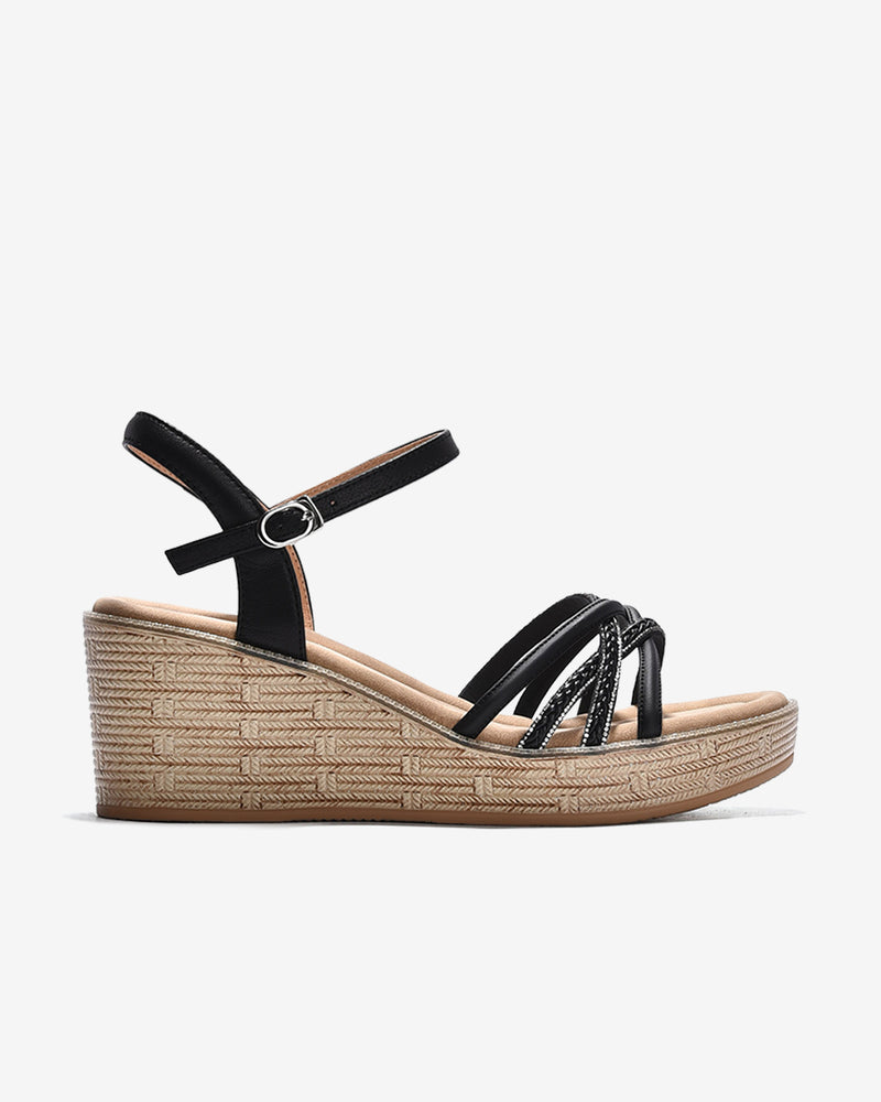 Giày Sandal Xuồng Zuciani Quai Đan Chéo Ánh Kim-SMD03Đen Color2First