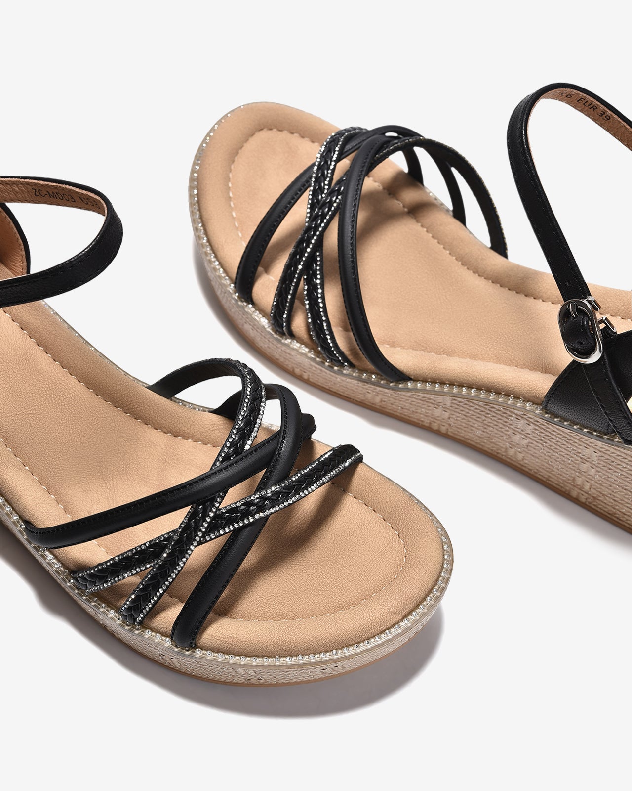 Giày Sandal Xuồng Zuciani Quai Đan Chéo Ánh Kim-SMD03Đen Color2