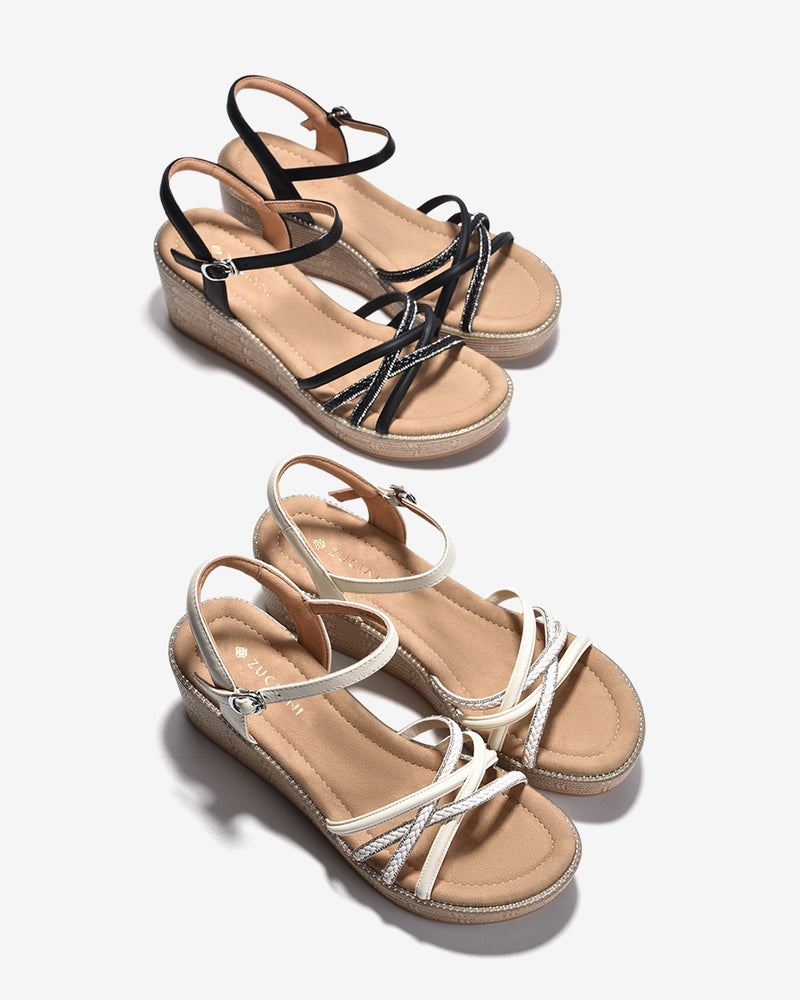 Giày Sandal Xuồng Zuciani Quai Đan Chéo Ánh Kim-SMD03Đen Color2