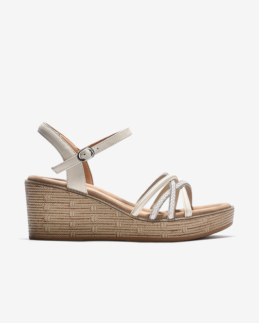 Giày Sandal Xuồng Zuciani Quai Đan Chéo Ánh Kim-SMD03-Trắng Color1First