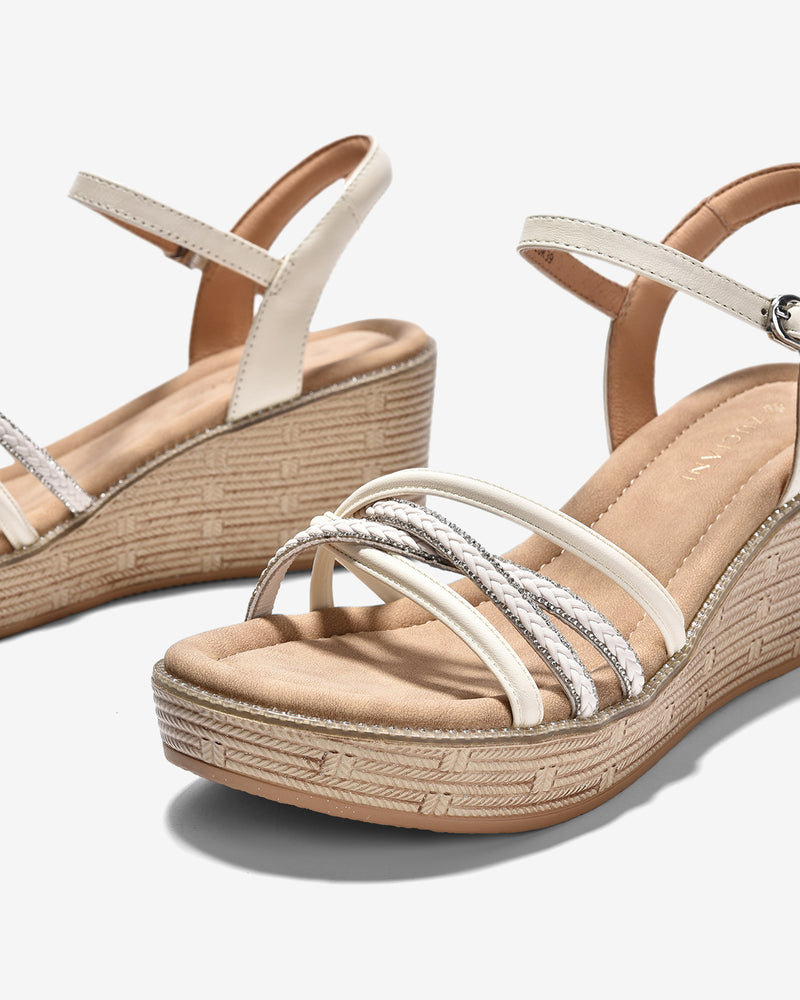 Giày Sandal Xuồng Zuciani Quai Đan Chéo Ánh Kim-SMD03-Trắng Color1