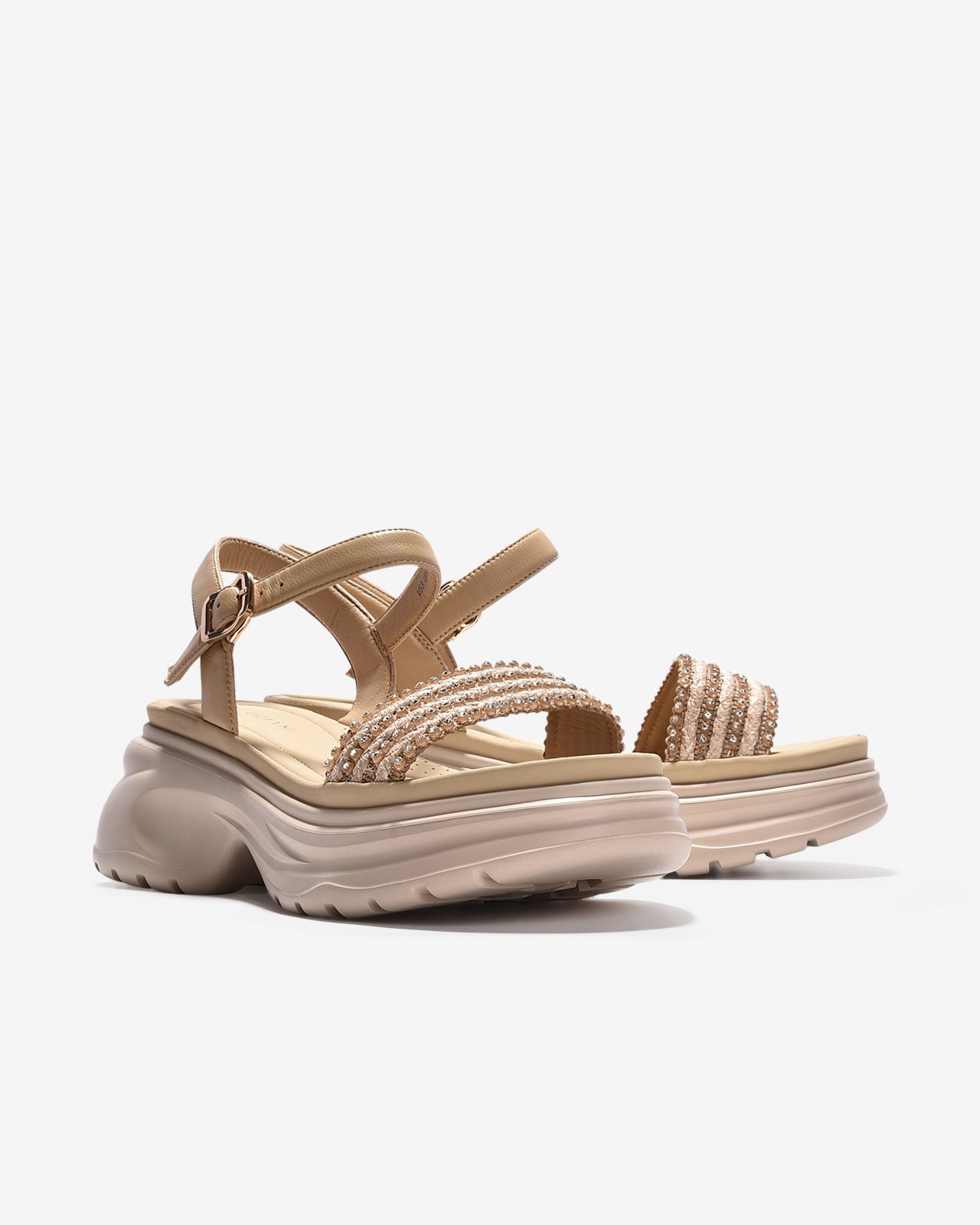 Giày Sandal Xuồng Zuciani Quai Đan Dây Đính Đá-SMD07-Kem Color1