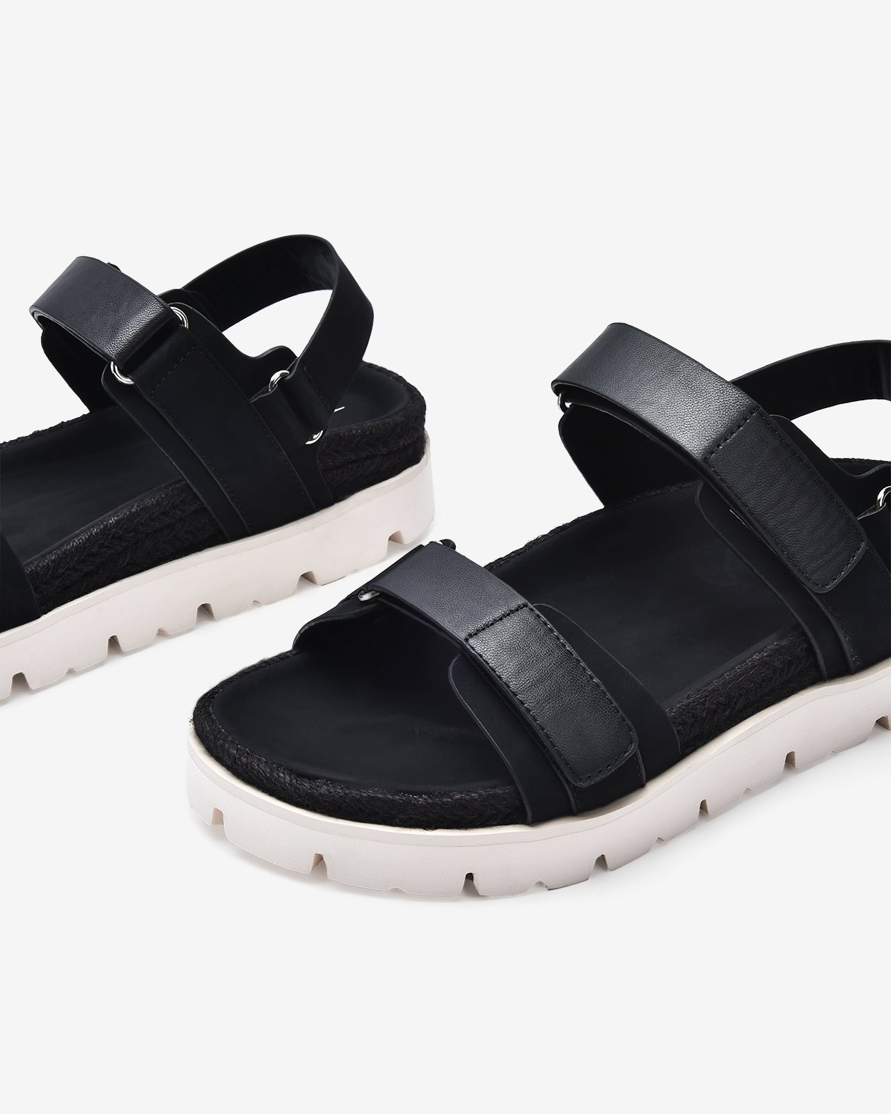 Giày Sandals Zucia Quai Dán Đế Phối Cói-STH92-Đen Color1