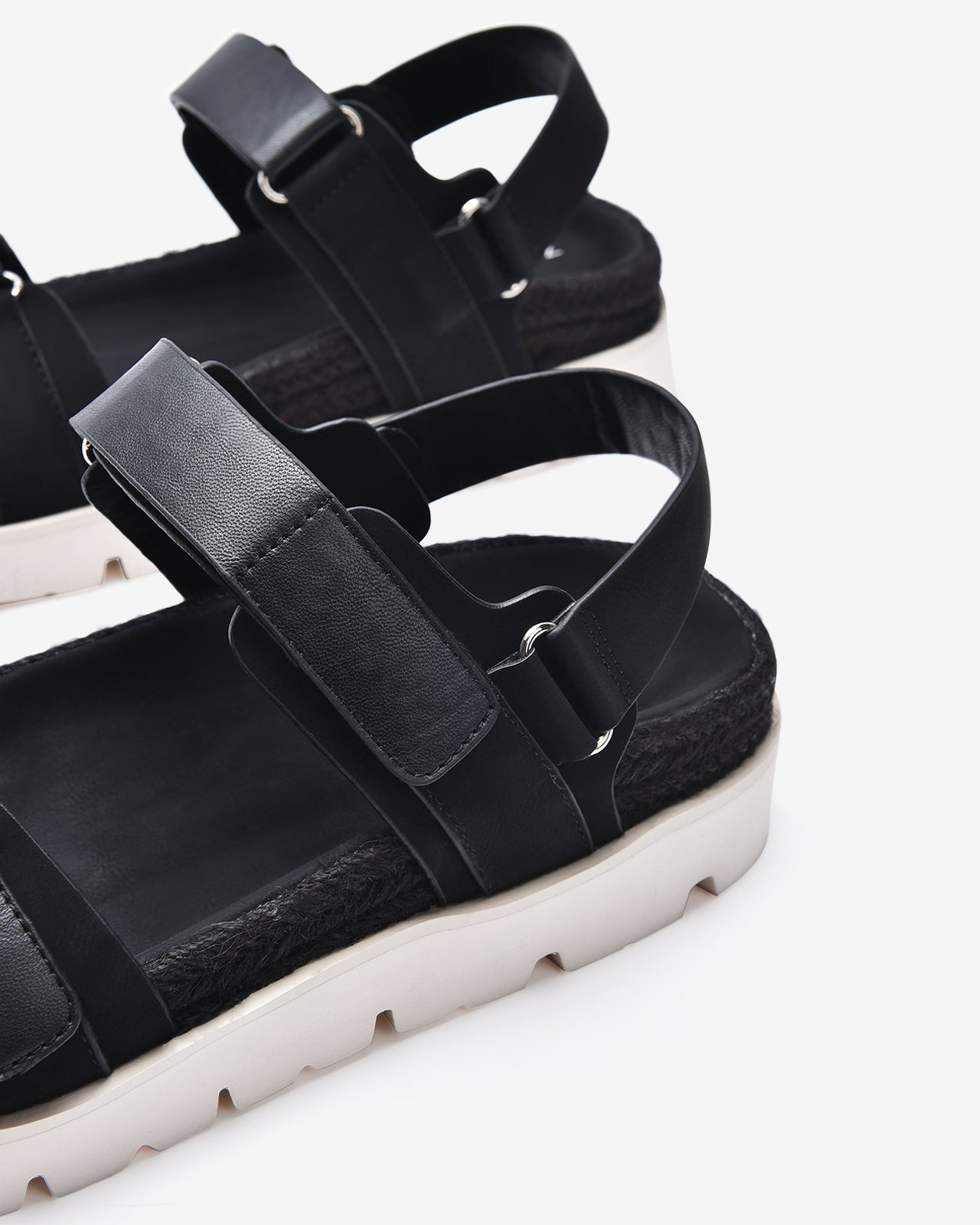 Giày Sandals Zucia Quai Dán Đế Phối Cói-STH92-Đen Color1