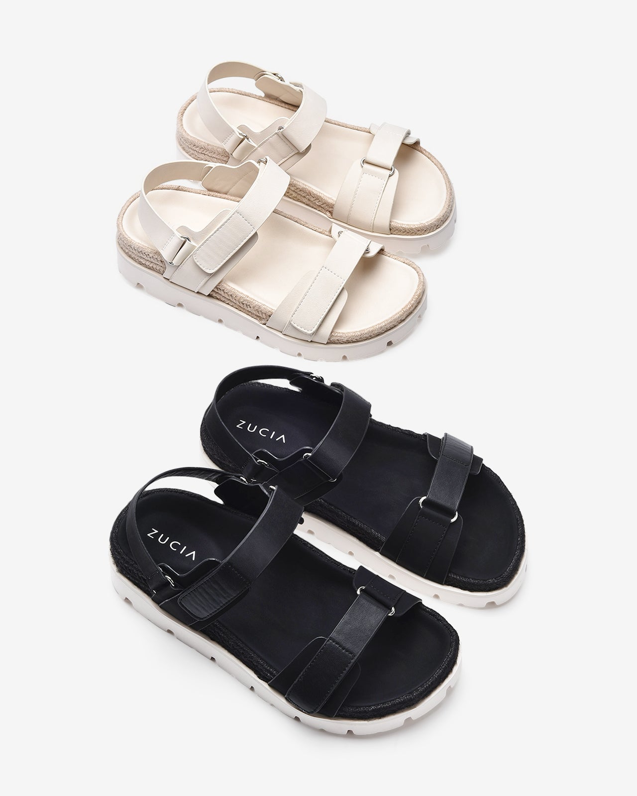 Giày Sandals Zucia Quai Dán Đế Phối Cói-STH92-Đen Color1