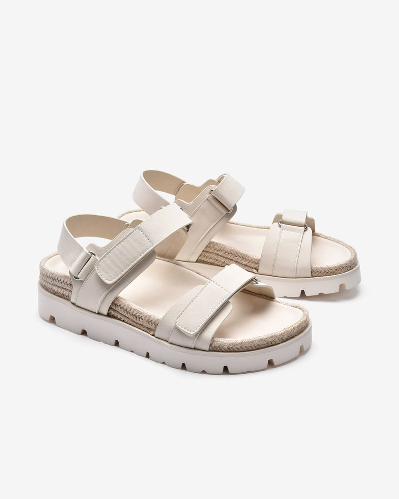 Giày Sandals Zucia Quai Dán Đế Phối Cói-STH92-Kem Color1