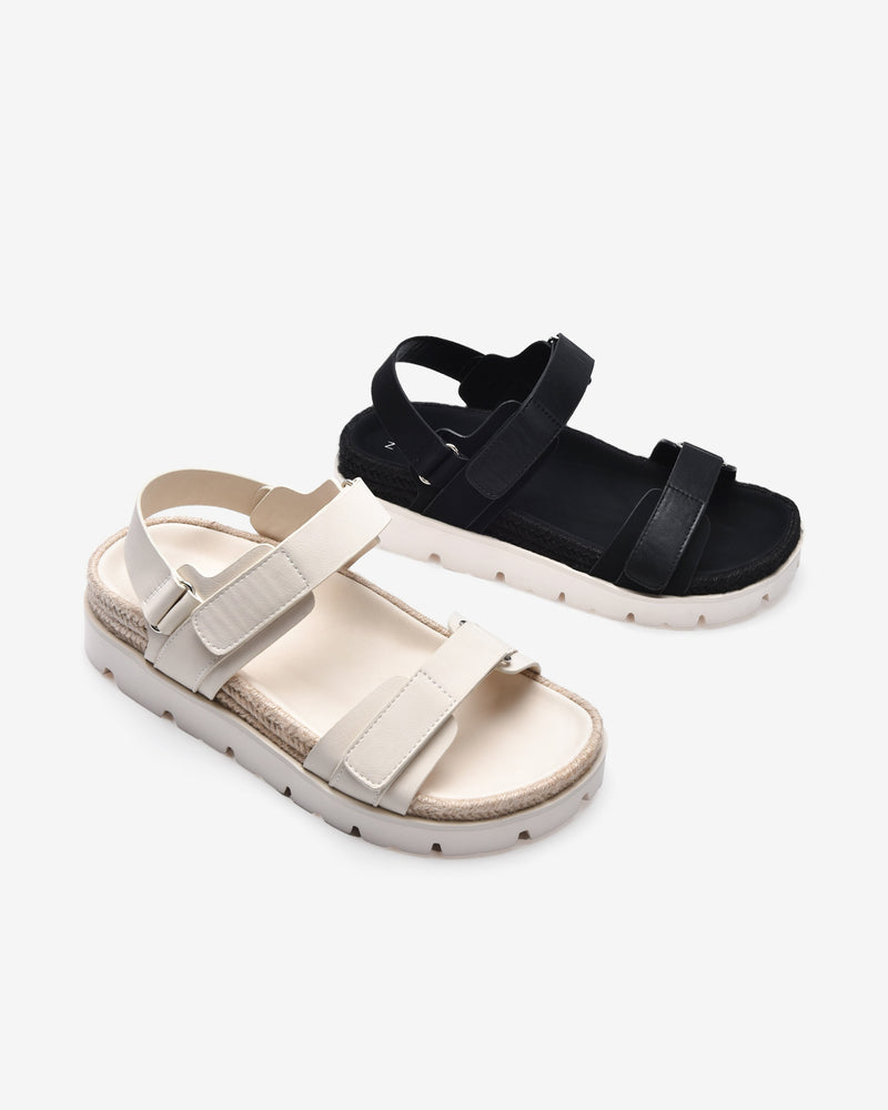Giày Sandals Zucia Quai Dán Đế Phối Cói-STH92-Kem Color1