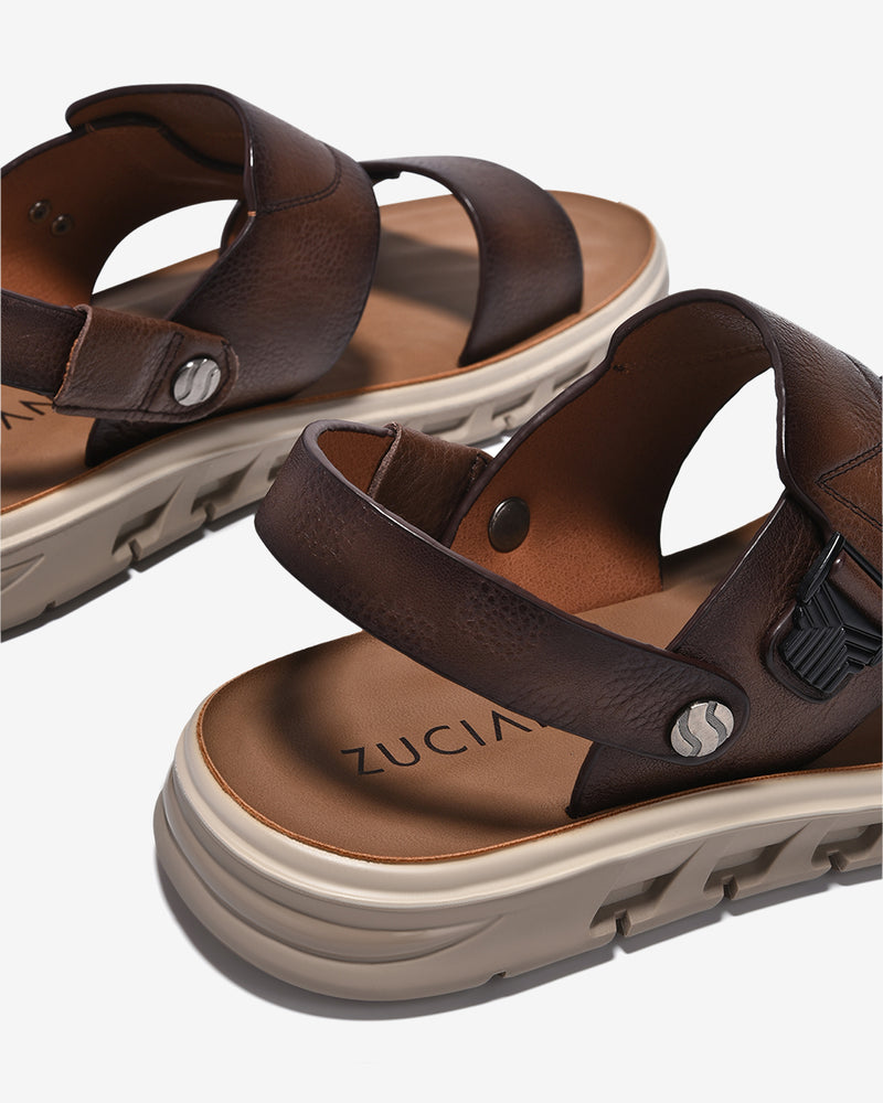 Giày Sandals Nam Zuciani Quai Da Dập Vân-SCF64-Nâu Color1