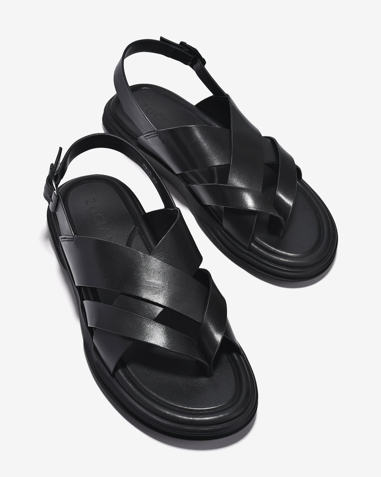 Sandal Nam Zuciani Quai Đan Chéo Da Bóng-SRW16-Đen Color1