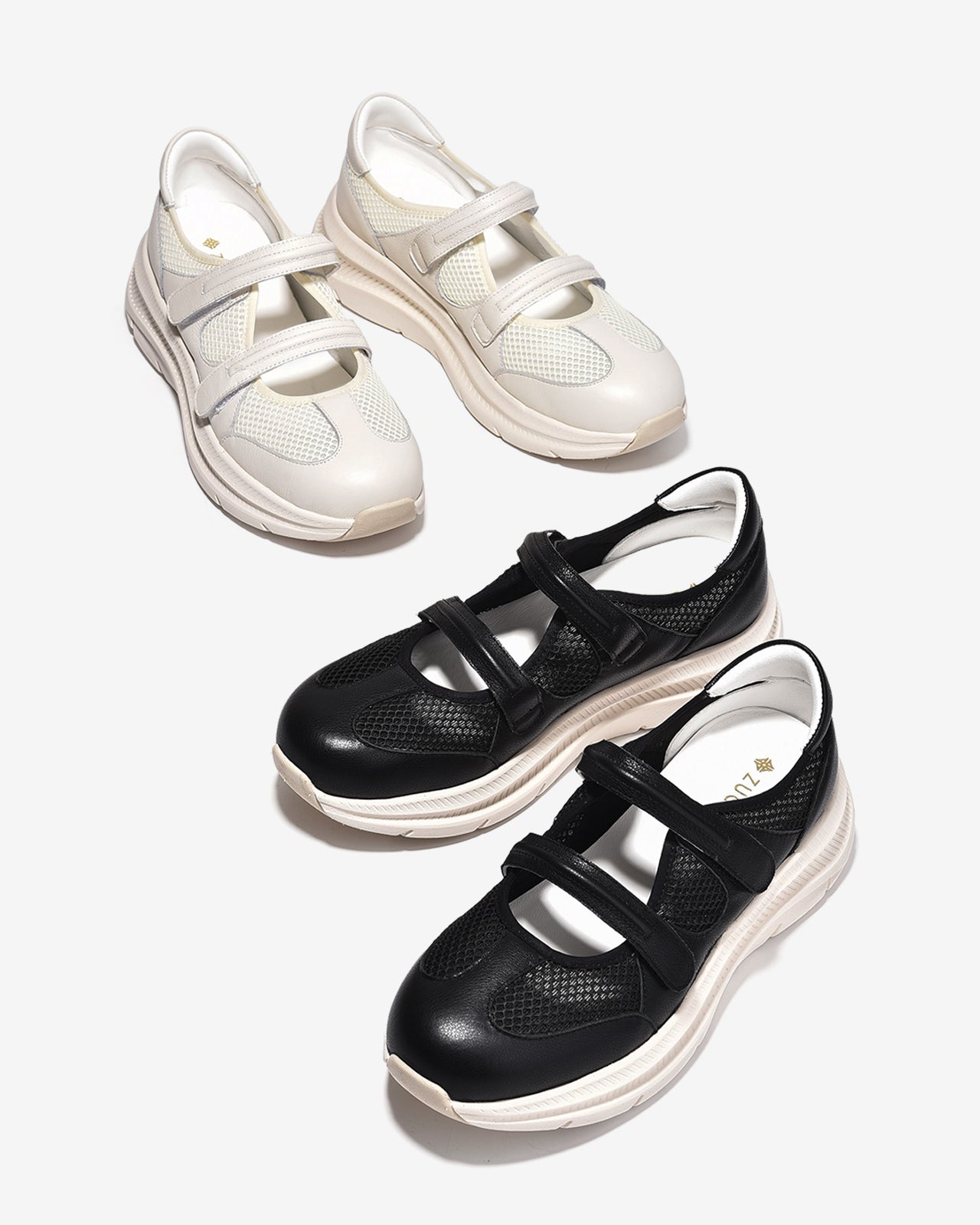 Giày Thể Thao Nữ Zuciani Quai Dán Phối Lưới-GCM43-Kem Color1