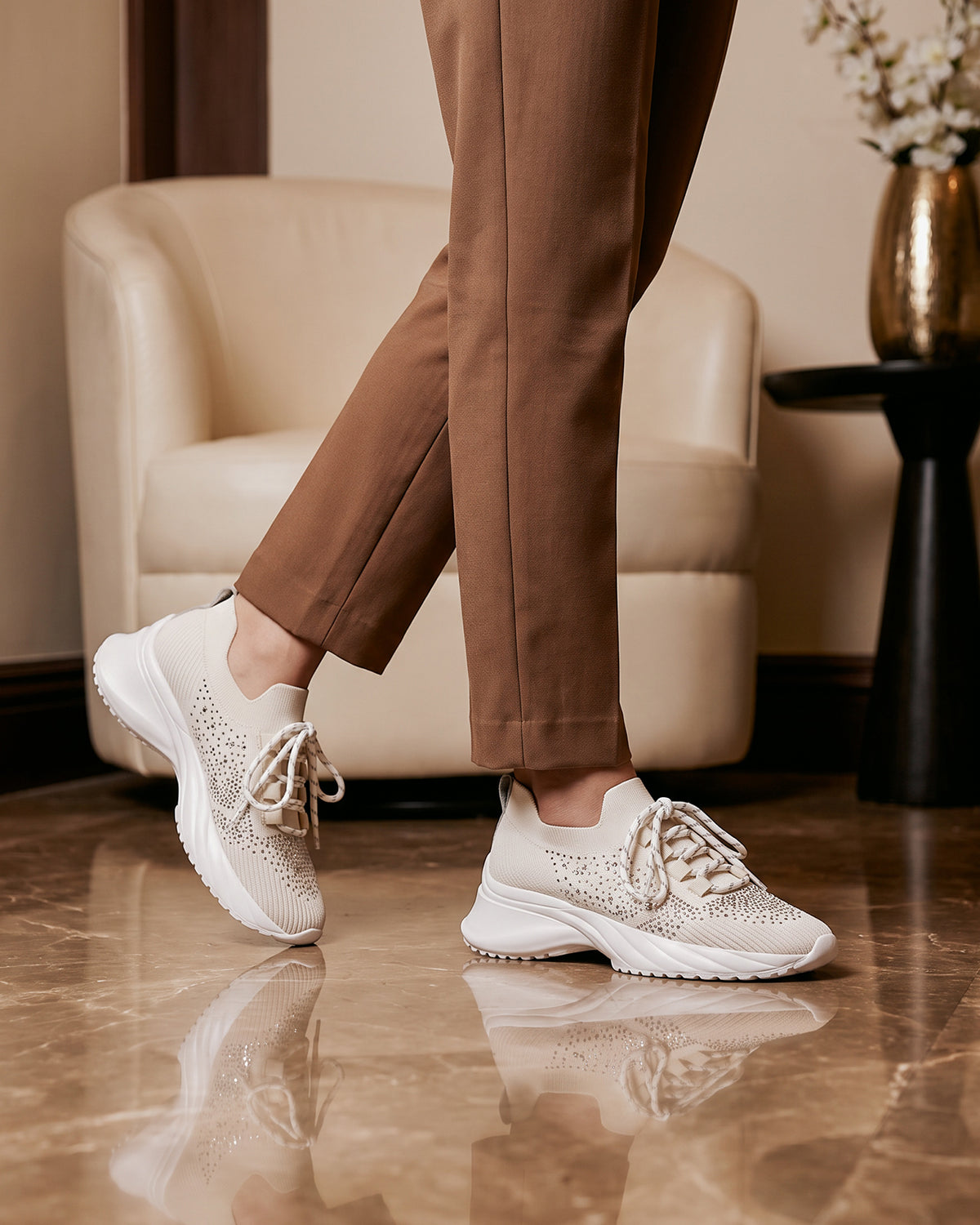 Giày Thể Thao Đính Đá Zuciani Đế Cao 6cm-GSD08Kem Color3