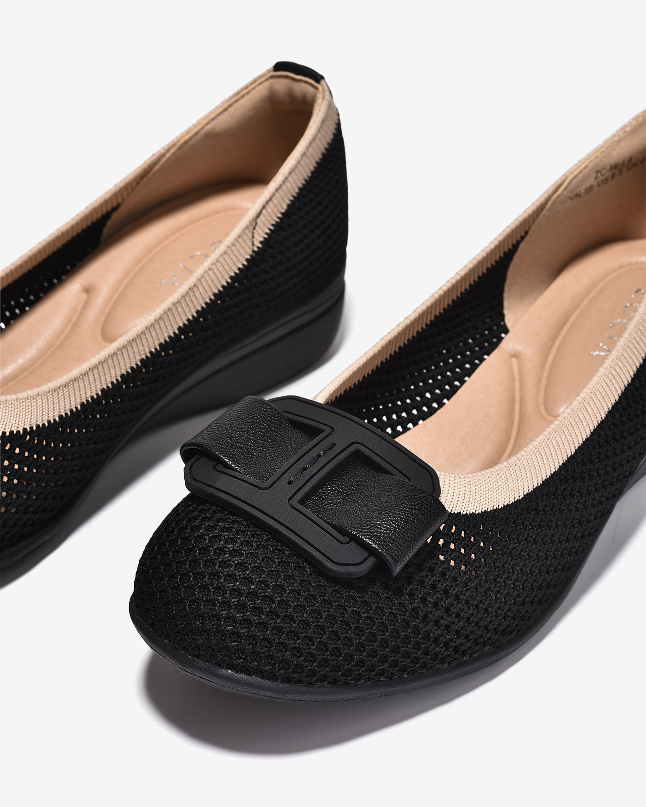 Giày Xuồng Zuciani Vải Dệt Phối Khóa-GHLL9-Đen Color2