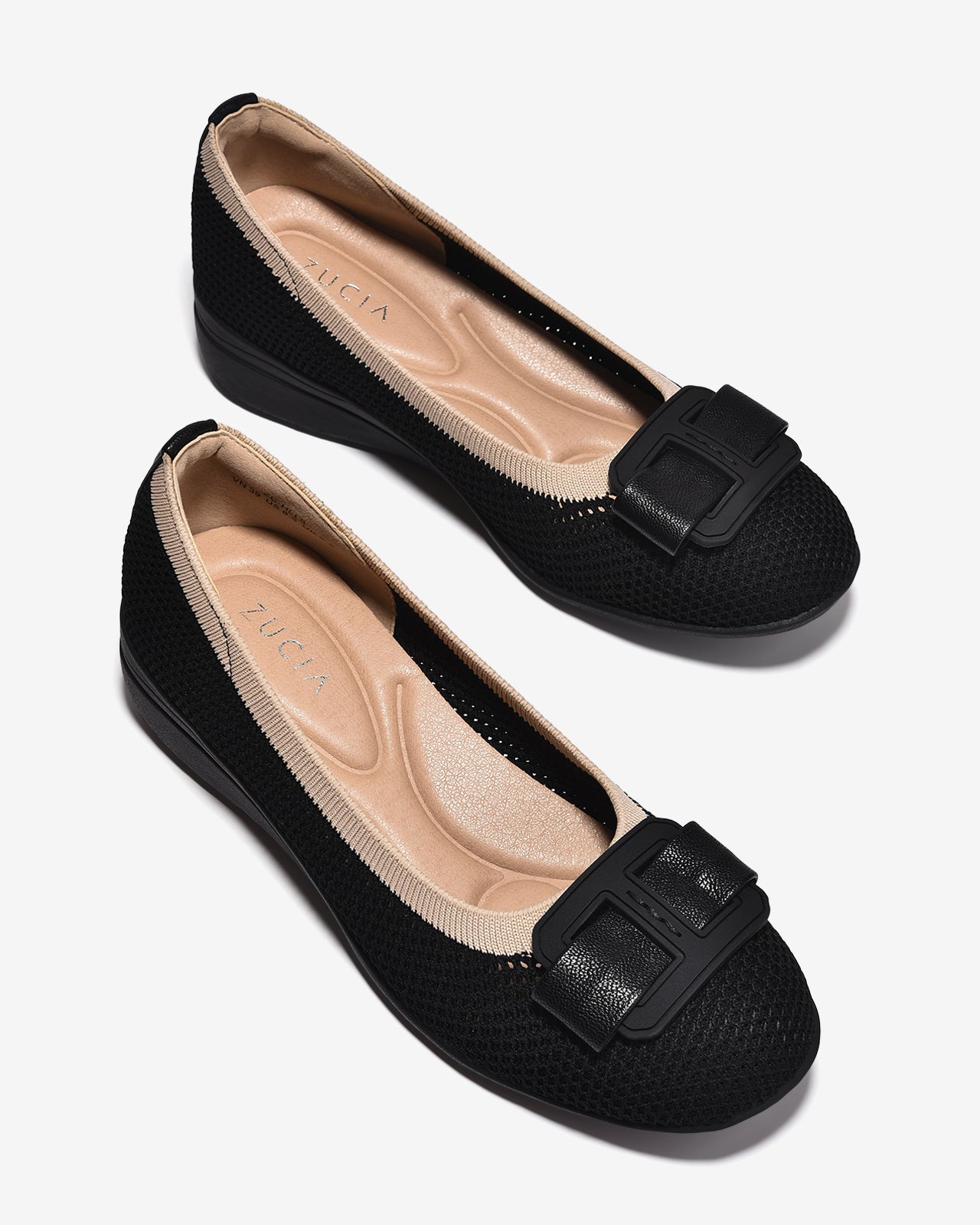 Giày Xuồng Zuciani Vải Dệt Phối Khóa-GHLL9-Đen Color1