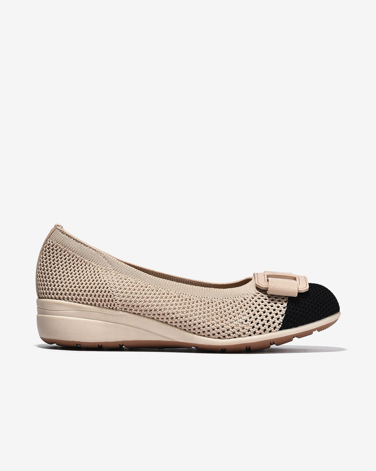 Giày Xuồng Zuciani Vải Dệt Phối Khóa-GHLL9-Kem Color2First