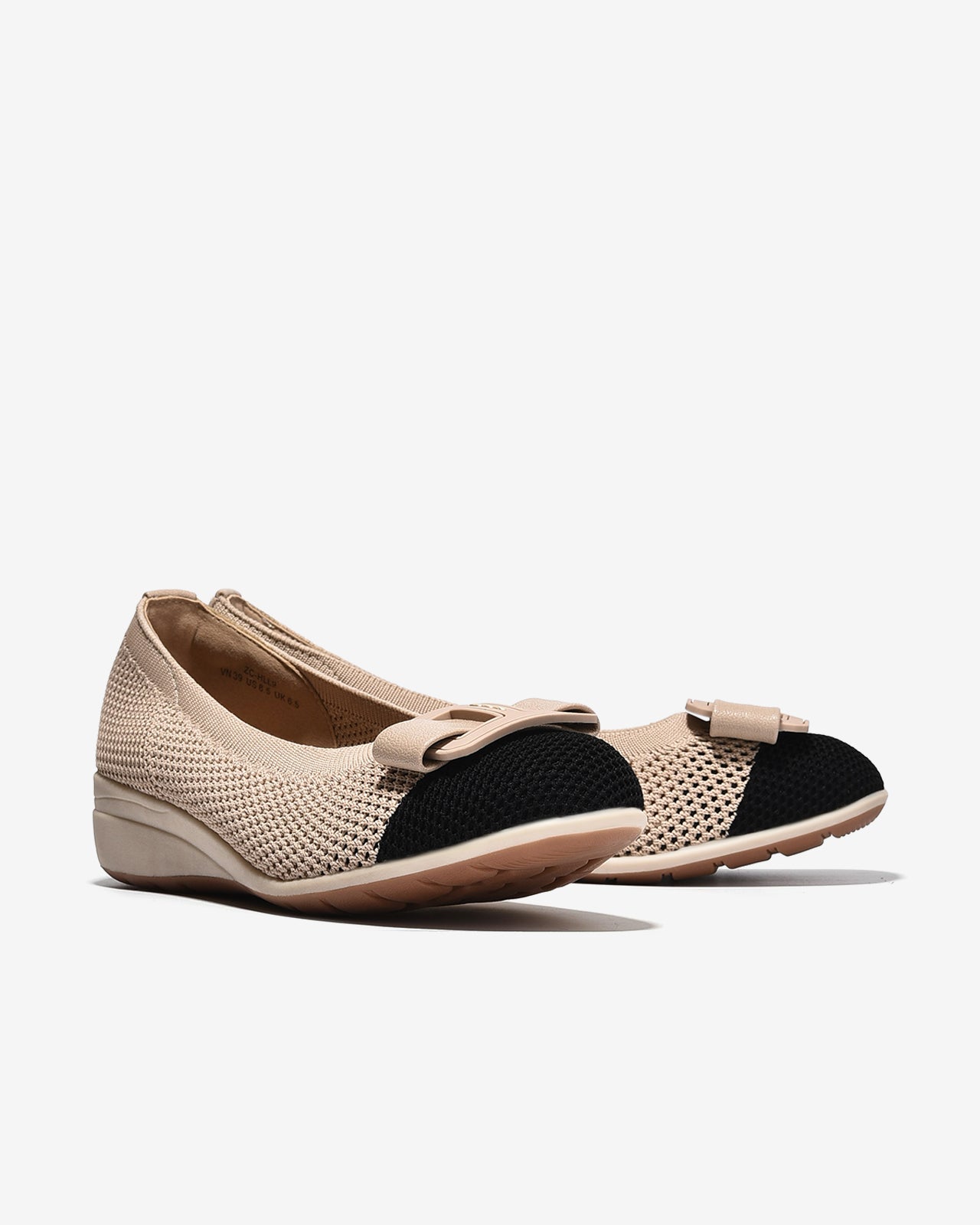 Giày Xuồng Zuciani Vải Dệt Phối Khóa-GHLL9-Kem Color2