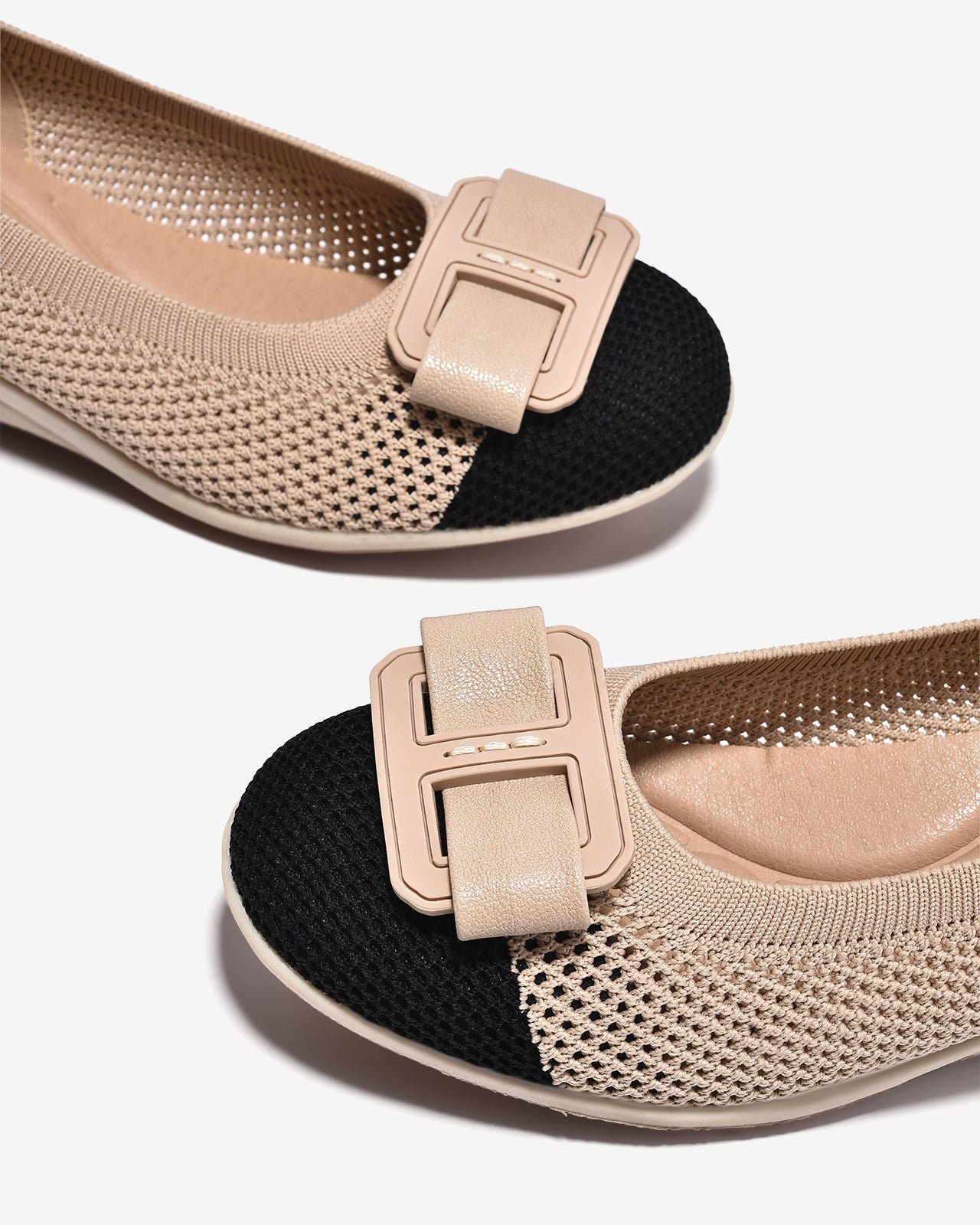 Giày Xuồng Zuciani Vải Dệt Phối Khóa-GHLL9-Kem Color2