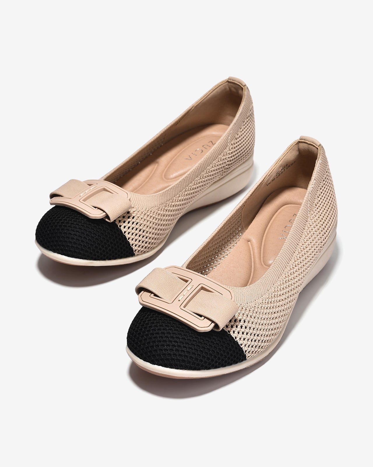 Giày Xuồng Zuciani Vải Dệt Phối Khóa-GHLL9-Kem Color2