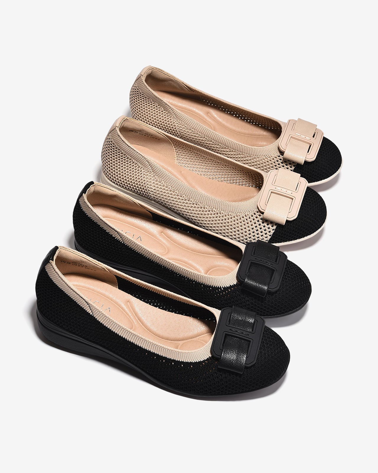 Giày Xuồng Zuciani Vải Dệt Phối Khóa-GHLL9-Kem Color1