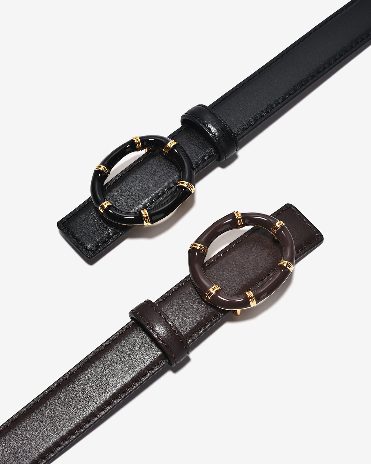 Nịt Da Nữ Zucia Khoá Tròn Phối Kim Loại Mạ Vàng-TD32-Nâu Color1