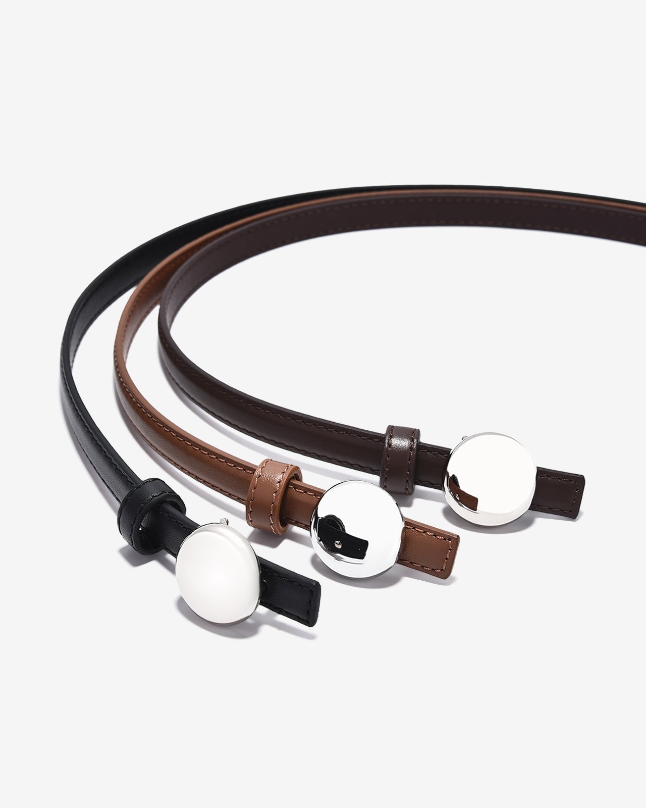 Nịt Da Nữ Zucia Khoá Kim Loại Tròn Bạc Dây Mảnh-TD34-Đen Color2