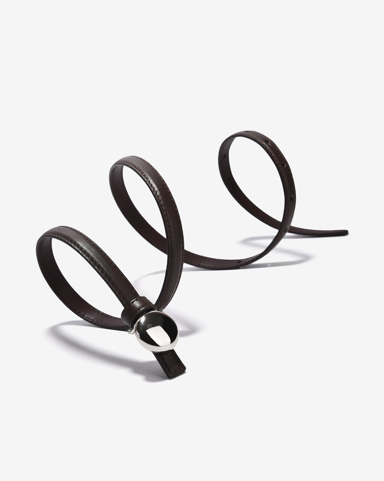 Nịt Da Nữ Zucia Khoá Kim Loại Tròn Bạc Dây Mảnh-TD34-Nâu Color1