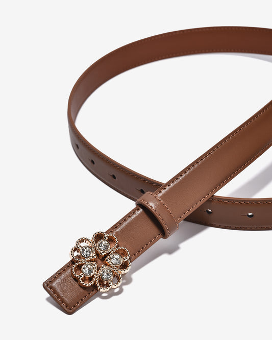 Nịt Da Nữ Zucia Đầu Khoá Hình Hoa Đính Đá-TD37-Bò Color1