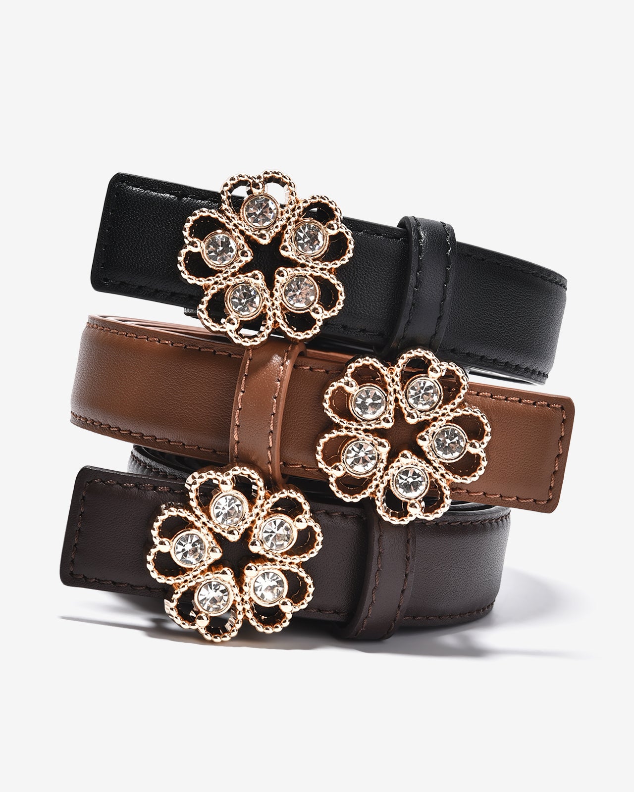 Nịt Da Nữ Zucia Đầu Khoá Hình Hoa Đính Đá-TD37-Bò Color2