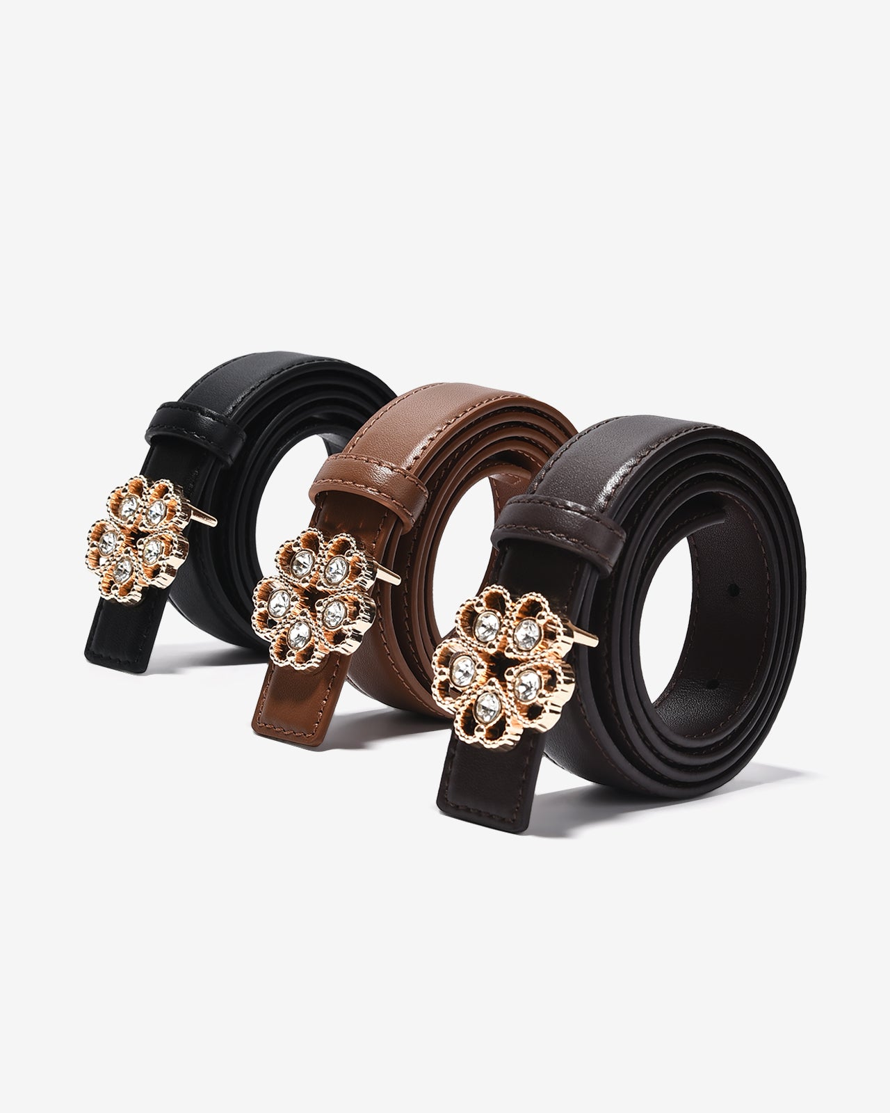 Nịt Da Nữ Zucia Đầu Khoá Hình Hoa Đính Đá-TD37-Đen Color2