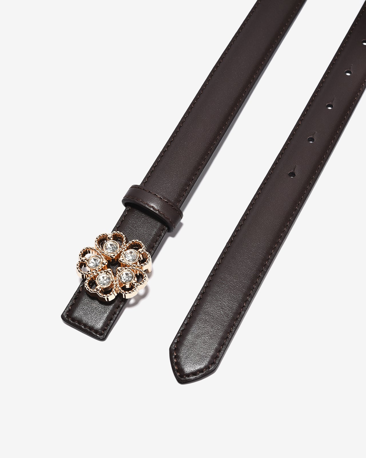 Nịt Da Nữ Zucia Đầu Khoá Hình Hoa Đính Đá-TD37-Nâu Color3