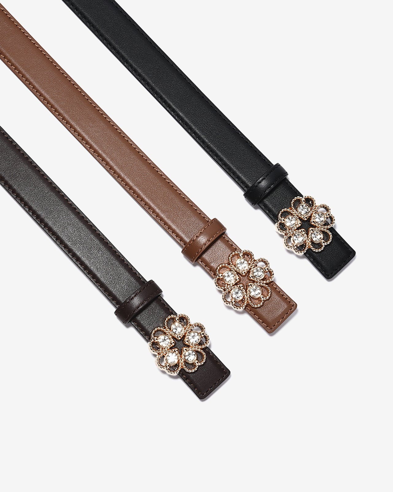 Nịt Da Nữ Zucia Đầu Khoá Hình Hoa Đính Đá-TD37-Nâu Color3