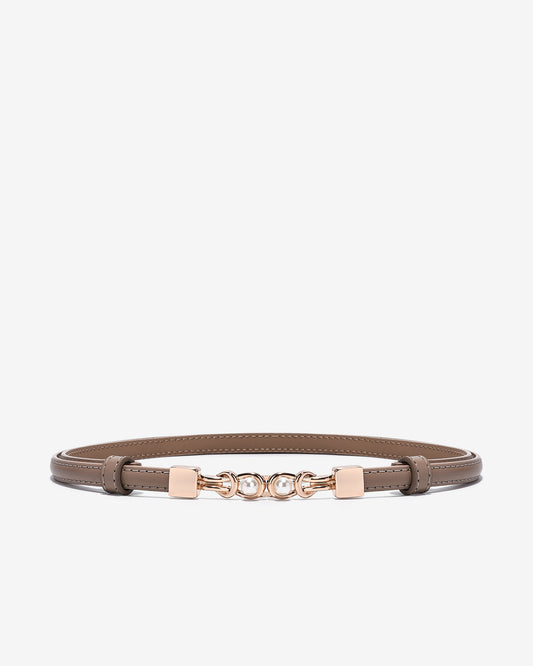 Nịt Da Nữ Zucia Đầu Khoá Cài Mạ Vàng Phối Hạt Ngọc-TD39-Cafe Color1First