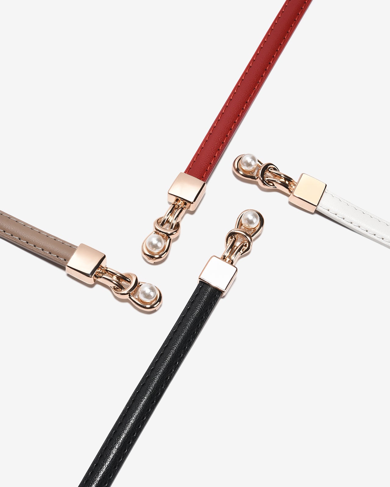 Nịt Da Nữ Zucia Đầu Khoá Cài Mạ Vàng Phối Hạt Ngọc-TD39-Cafe Color3