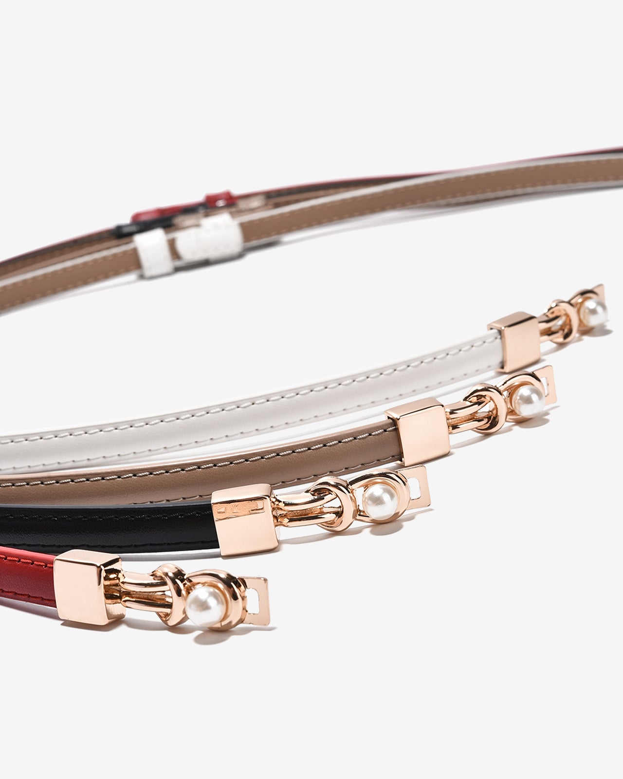 Nịt Da Nữ Zucia Đầu Khoá Cài Mạ Vàng Phối Hạt Ngọc-TD39-Đen Color1