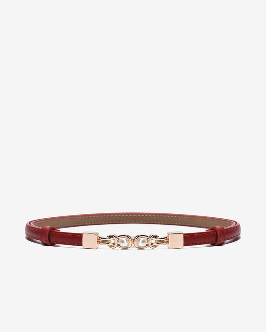 Nịt Da Nữ Zucia Đầu Khoá Cài Mạ Vàng Phối Hạt Ngọc-TD39-Đỏ Color1First