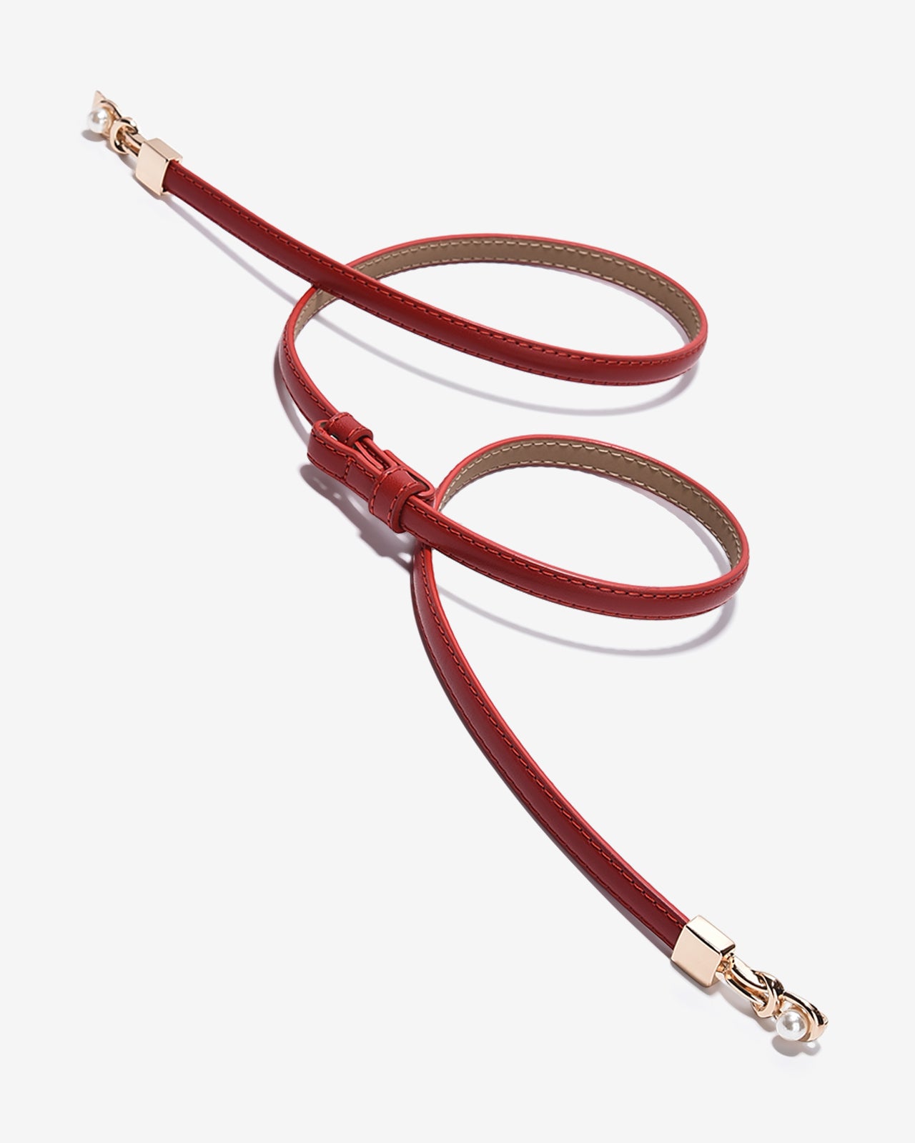 Nịt Da Nữ Zucia Đầu Khoá Cài Mạ Vàng Phối Hạt Ngọc-TD39-Đỏ Color2