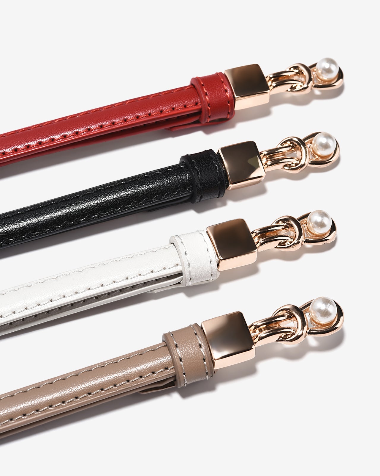 Nịt Da Nữ Zucia Đầu Khoá Cài Mạ Vàng Phối Hạt Ngọc-TD39-Đỏ Color2