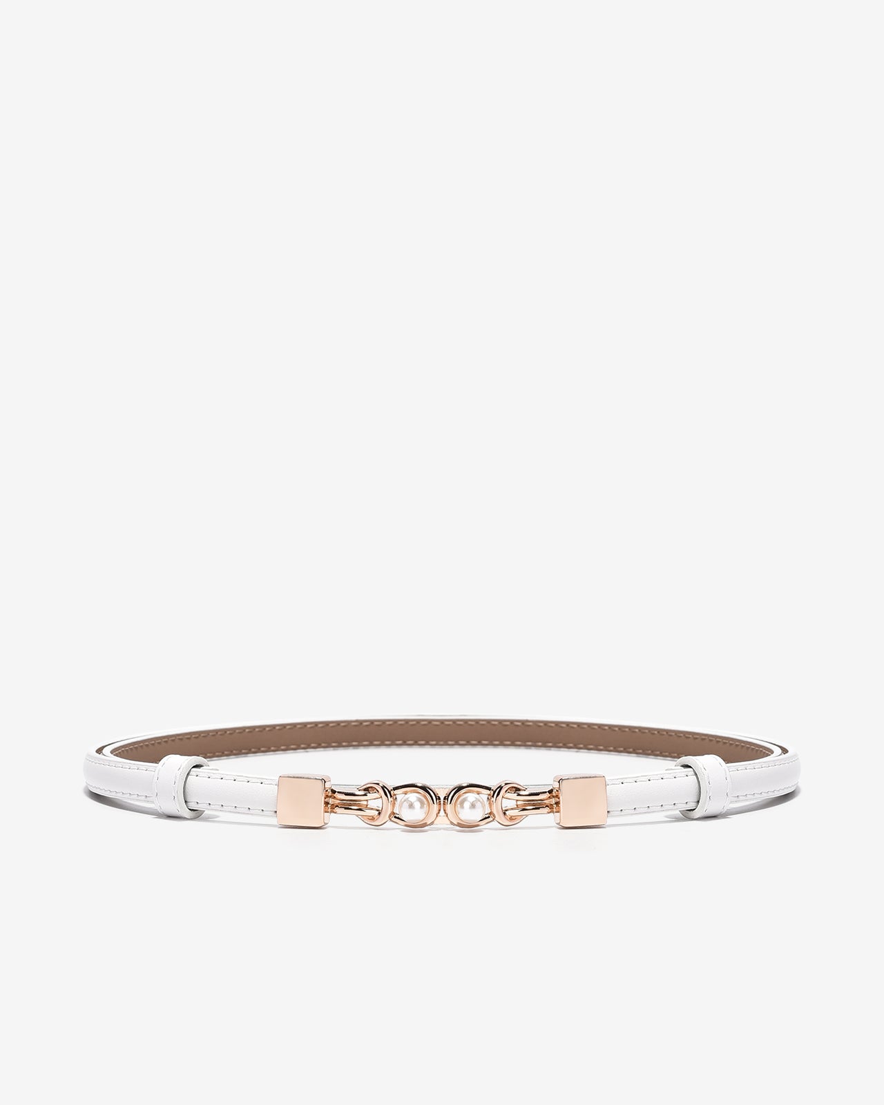 Nịt Da Nữ Zucia Đầu Khoá Cài Mạ Vàng Phối Hạt Ngọc-TD39-Trắng Color4First