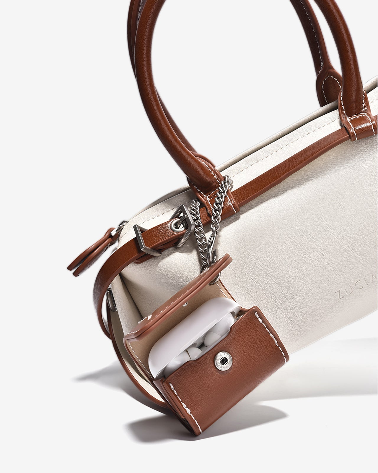Túi Xách Tay Dáng Hộp Đính Charm Zucia The Eleve NY2-TY02-Trắng Color2